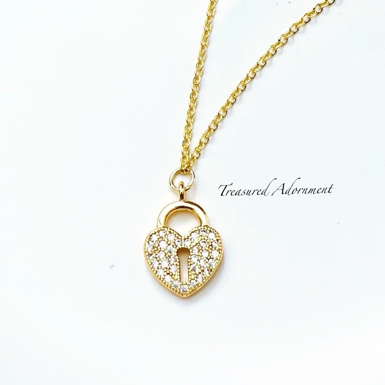 Heart Lock Necklace, 18K Gold Plated Necklace, Cubic