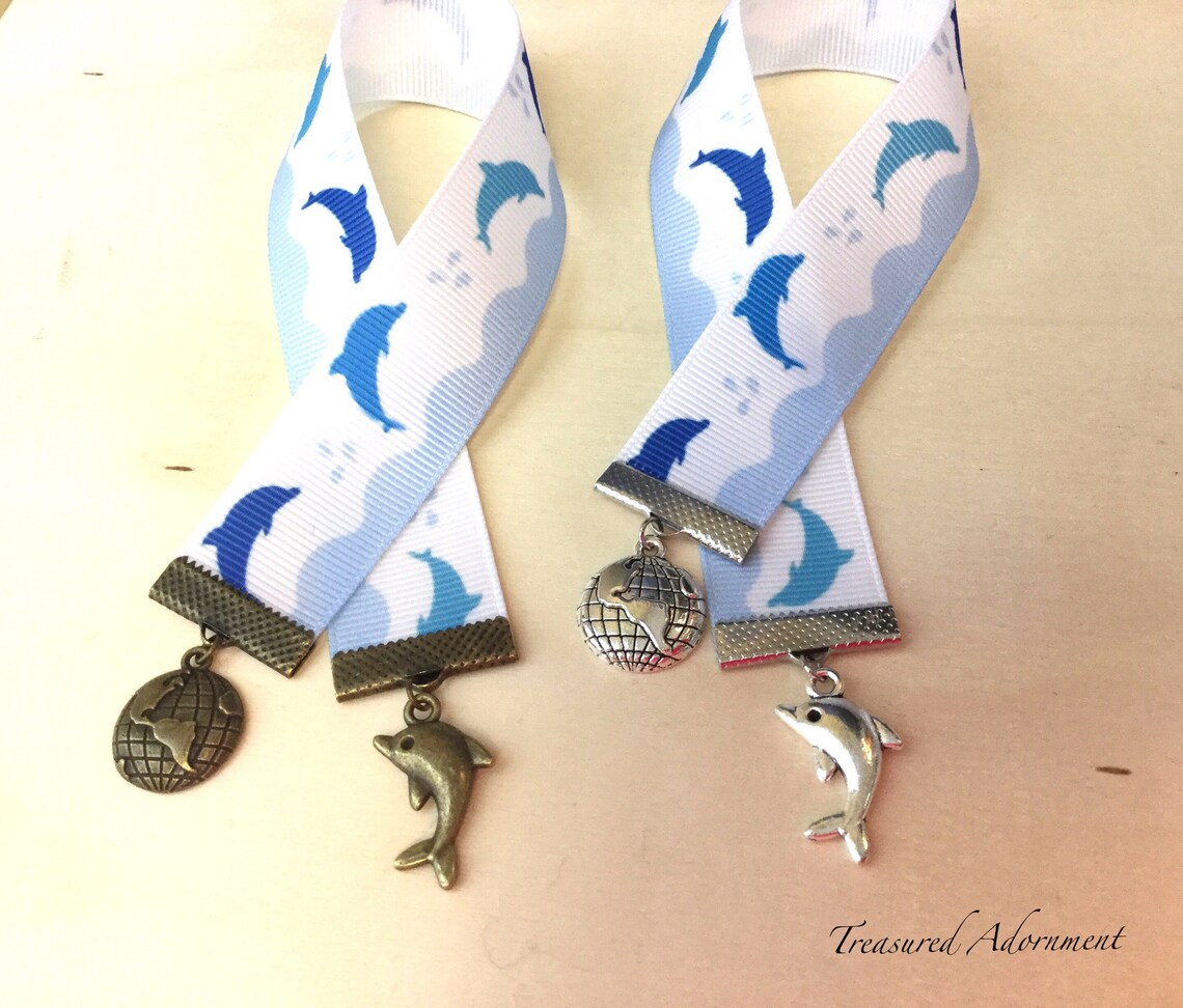 Bookmark Dolphin Bookmark Dolphin and Globe Charm Dolphins Etsy