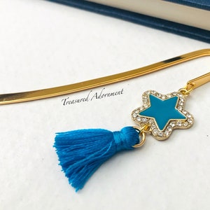 Bookmark, Metal Bookmark, Rhinestone Star and Teal Tassel Bookmark, Quran Bookmark, Thank you gift, Eid Ramadan gift, Planner Accessory
