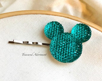 Mickey Mouse Inpired Hair pin, Emerald green Pave style Resin Rhinestone, Gift Under 5,  Bobby pin, Photography Prop, Trip to Disneyland