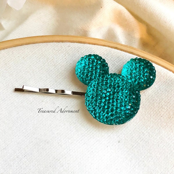 Mickey Mouse Inpired Hair pin, Emerald green Pave style Resin Rhinestone, Gift Under 5,  Bobby pin, Photography Prop, Trip to Disneyland