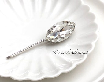 Bridal Hair pin, Rhinestone Bobby Pin Marquis Clear on Silver pin, wedding hair pin accessory, bridesmaid hair pin clip, Best seller