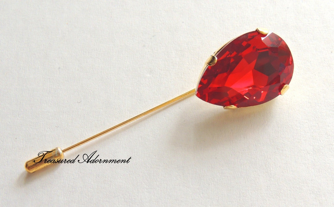 Red Teardrop Rhinestone Hijab Pin, Gold Tone, Scarf Pin, Shawl Pin ...