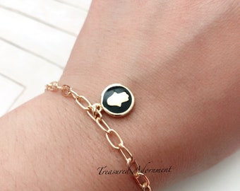Hamsa Bracelet, Black Enamel, Paper Clip Bracelet, 18K Gold plated Bracelet, Hamsa Charm, Gold Jewelry, Ramadan. Eid Gift, Hamsa Jewelry