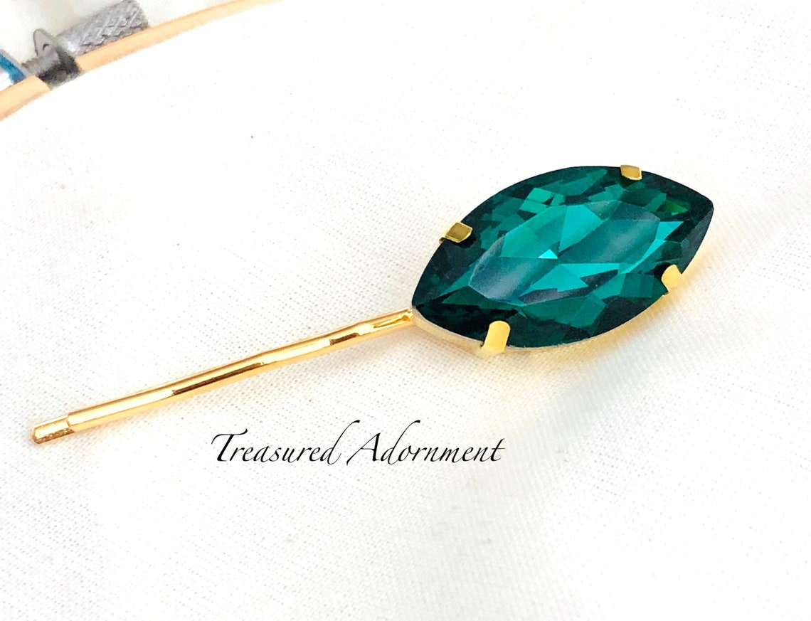 Emerald Rhinestone Bobby Pin Gold Pin Emerald Marquis Etsy
