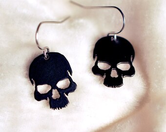 Dangle Black Skull earrings in stainless steel, silhouette skull jewelry
