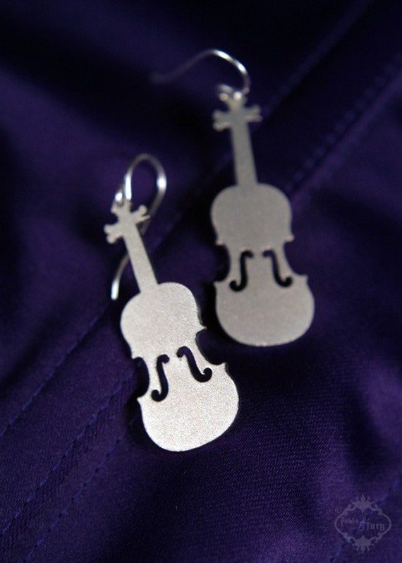 Items similar to Violin earrings in silver stainless steel, violin
