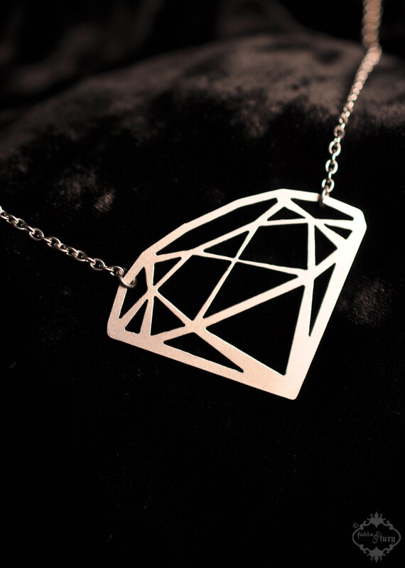 Fake Diamond Necklace in silver stainless steel Geometric Etsy