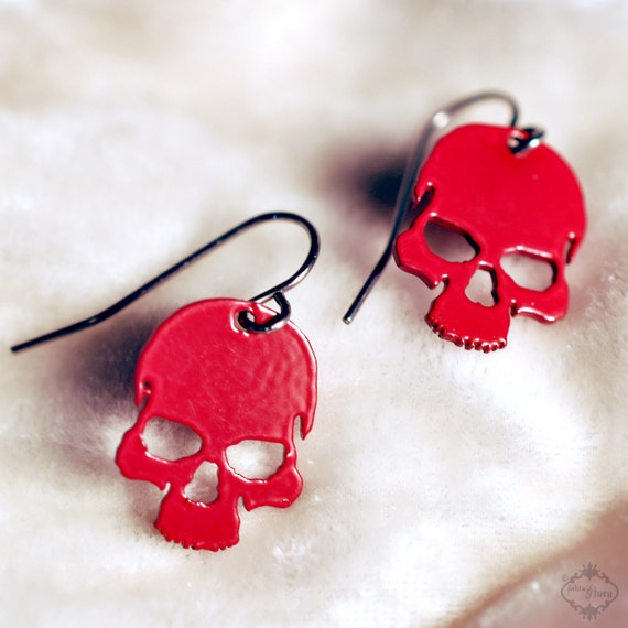 Skull earrings in red finish stainless steel silhouette skull | Etsy