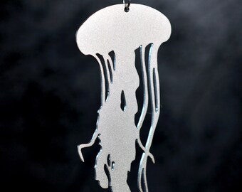 Jellyfish necklace in silver stainless steel - nautical sea creature silhouette jewelry