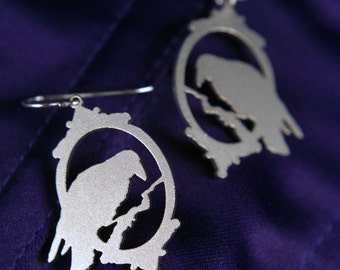 Raven earrings in silver stainless steel, raven jewelry, crow earrings