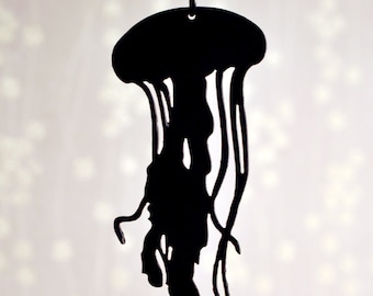 Jellyfish necklace in black stainless steel - nautical sea beach jewelry