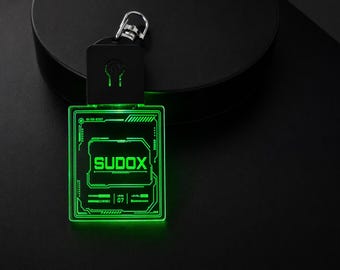 Llavero LED Cyberpunk – Etiqueta acrílica con iluminación RGB personalizada – Insignia de identificación futurista para hackers, llavero neón personalizado, regalo tecnológico para gamers