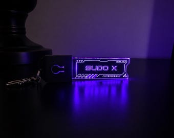 Llavero personalizado Cyberpunk con nombre y LED RGB n.° 1: llavero acrílico personalizado con iluminación de borde / Regalo para gamers, hackers y tecnología