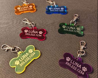 Personalized Acrylic Pet Tags – Custom Laser-Engraved Bone-Shape Name Tags in Vibrant Colors