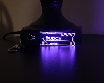 Llavero personalizado Cyberpunk con nombre y LED RGB n.° 3: llavero acrílico personalizado con borde iluminado / Regalo para gamers, hackers y tecnología