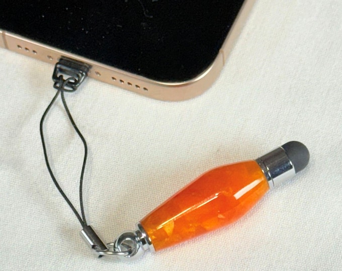 Handmade Mini Micro Stylus Charm Orange Crush Acrylic, Chrome Touchscreen Accessory