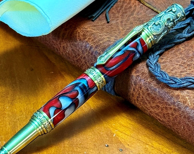 Handmade Victorian Ballpoint Pen: Brimstone Acrylic, Antique Brass Trim
