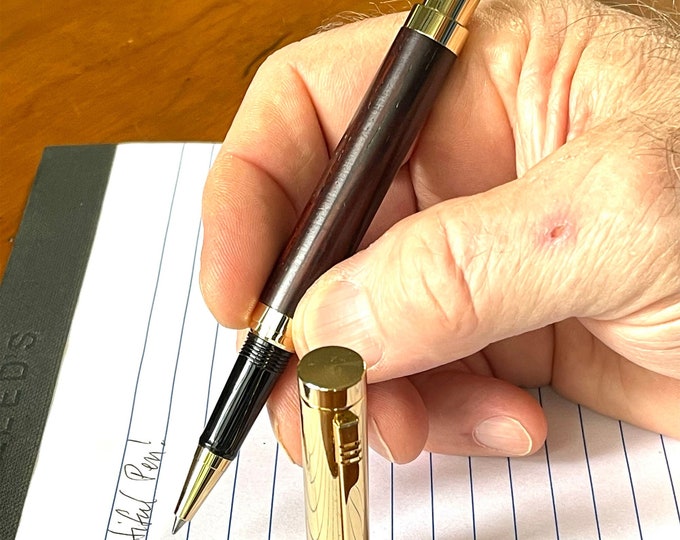 Handmade Cocobolo Wood Rollerball Pen with 10K Gold Trim