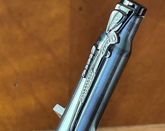 Handmade .308 Nickel Bullet Pen – Tactical Rifle Clip, Gunmetal Accents