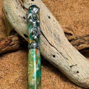 Luxury Sea Turtle Pen Ocean Inspired Rollerball with Fire Opal Accent a Nautical Gift for Beach Lovers features Chrome Trim Acrylic Body