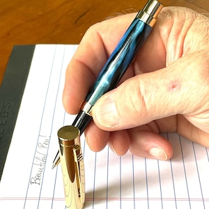 Rollerball Pen - Blue Acrylic & 10K Gold Trim -  Handcrafted By ASHWoodshops