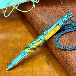 Victorian Inspired Handmade Ballpoint Pen Gold Rush Acrylic with Antique Pewter – Luxury Vintage Style Gift for Writers or Pen Collectors