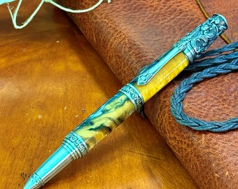 Victorian Style Ballpoint Pen: Gold Rush Acrylic, Antique Pewter Trim