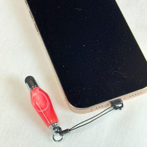 Mini Smartphone Stylus Charm: Cherry Red, Chrome Trim, Tech Gift