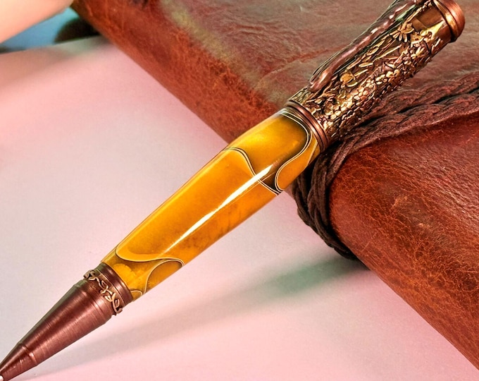Handmade Botanical Ballpoint Pen: Yellowjacket Acrylic, Oil Rubbed Bronze
