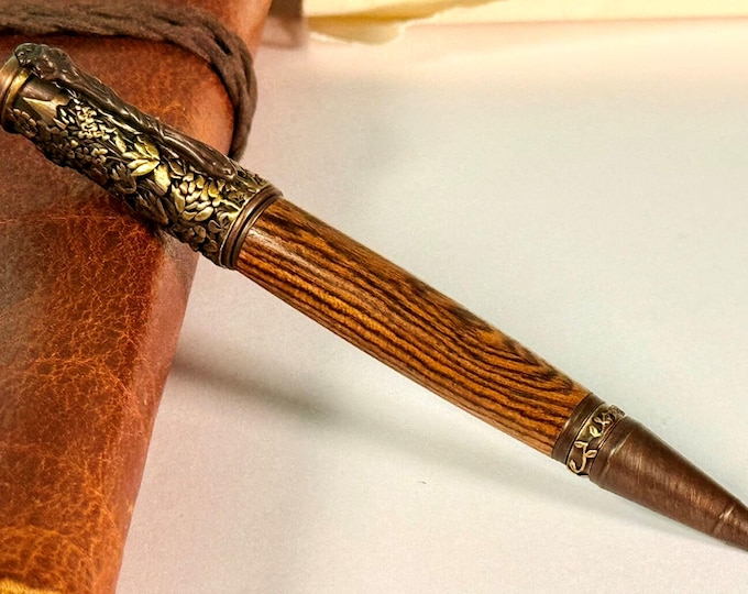 Handmade Bocote Wood Ballpoint Pen: Botanical Garden, Oil Rubbed Bronze