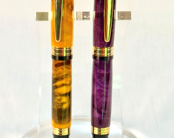 Yellow or Purple Buckeye Burl Fountain Pen Artisan Office Luxury Handmade Writing Instrument