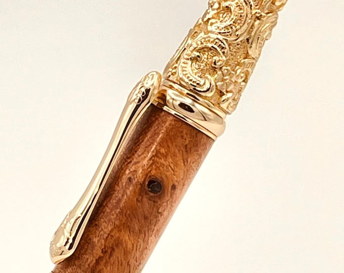 Victorian Style Pen: 24K Gold  Handmade Honey Mesquite Ballpoint Writing Gift