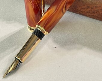 Handwriting Gift! Handmade Fountain Pen, Journaling Pen, Gold Titanium Trim, Copper Pearl Kirinite Body, Handcrafted By ASH Woodshops