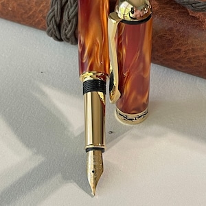 Handmade Fountain Pen: Gold Titanium Trim, Copper Pearl Kirinite