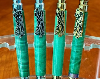 Handmade Golf Pen: Green Maple Wood, Golfer Gift with Gift Box