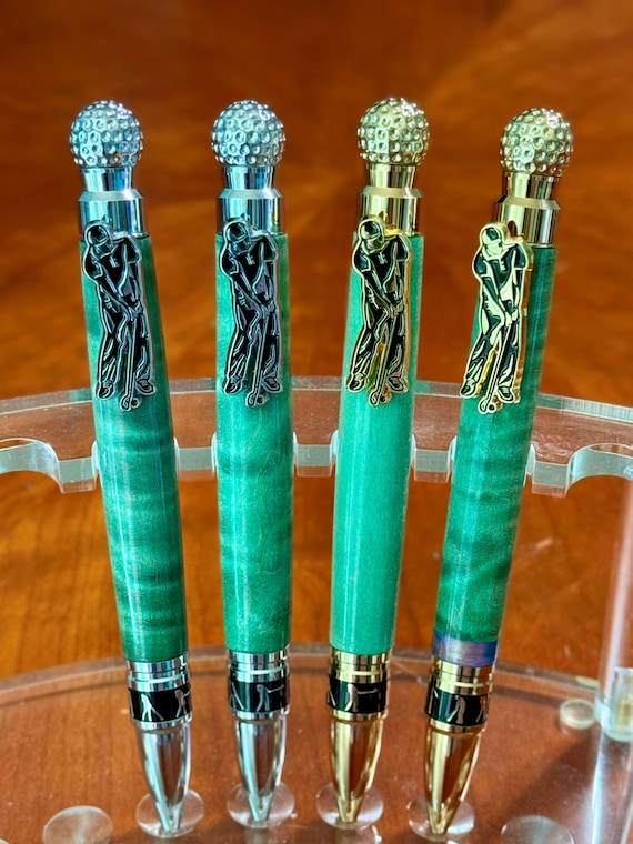 Tee Time Golf Pen – Handmade Gift for Golfers – Golf Retirement or Summer Vacation Gift – Green Maple Wood Pen with Gift Box