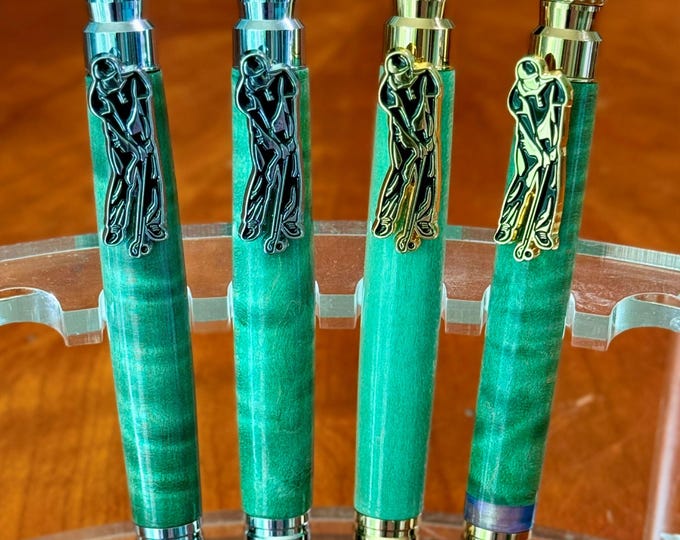 Handmade Golf Pen: Green Maple Wood, Golfer Gift with Gift Box