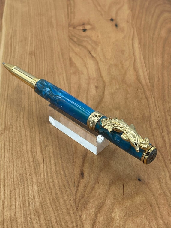 Handmade Ocean Mist Dolphin Pen – Coastal Beach Gift for Ocean Loving Mom, 24K Gold Trim, Ocean Mist Acrylic Body