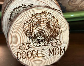 Engraved Wood Coasters: Rustic Dog Mom Gift Set