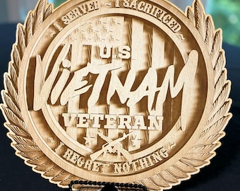 Vietnam Veteran Tribute Plaque - 3D Illusion - Laser Engraved Wood - By ASH Woodshops