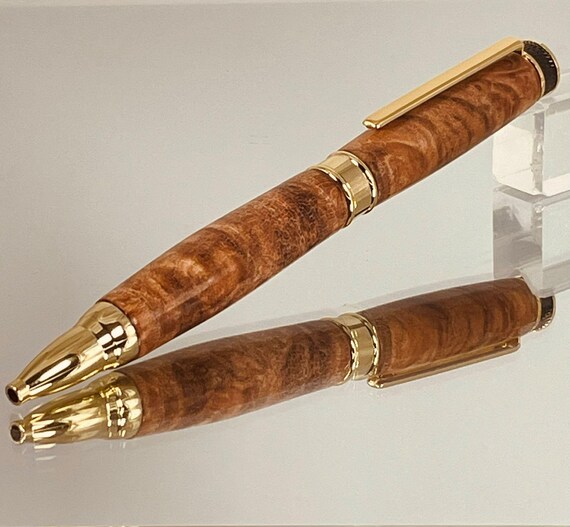 Handcrafted Maple Burl Pen: Gold & Black Chrome - Executive Style
