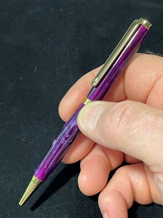 Handmade Slim Pen - Purple & Silver Acrylic - You Choose Trim By ASH Woodshops Inexpensive gifts