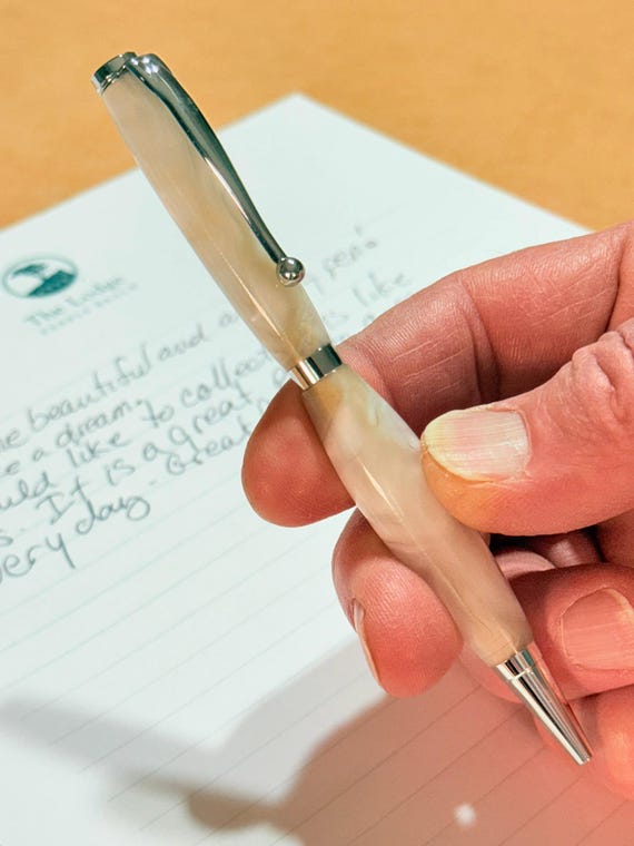 Slim Ballpoint Pen Aqua Pearl Acrylic body with Chrome Trim, Handmade By ASHWoodshops inexpensive gifts, Brilliant Writers Gift!