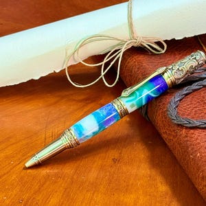 Victorian Inspired Handmade Ballpoint Pen Wildflower Acrylic Antique Brass Luxury Vintage Style Gift for Writers Collectors