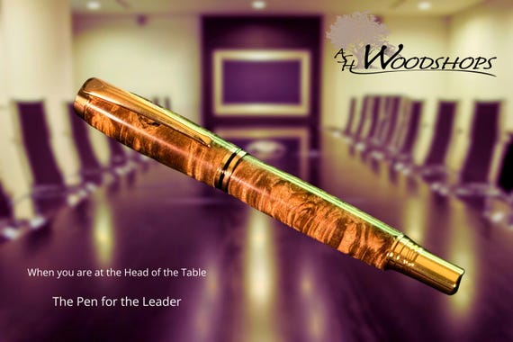 Handmade Box Elder Burl Rollerball Pen – Gold Titanium Executive Gift