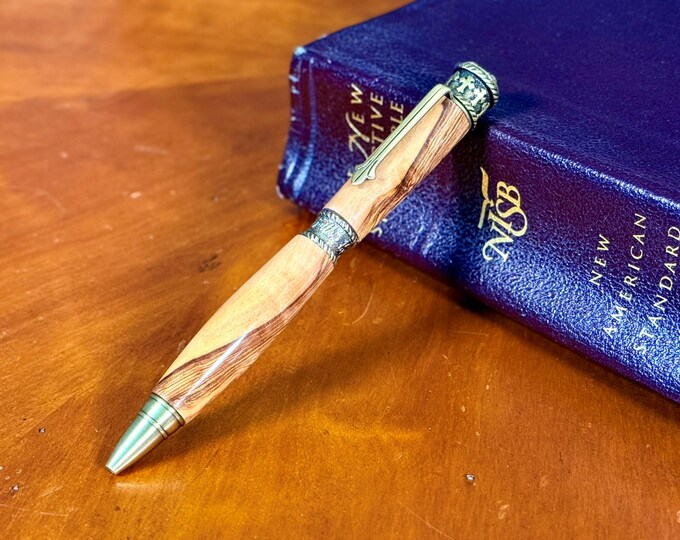 Handmade Olive Wood Pen, Faith Hope Love Christian Gift, Hand Turned Cross, Writer Gift