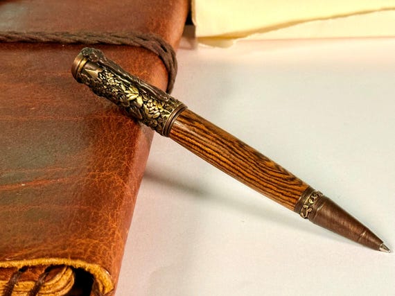 Handmade Bocote Wood Ballpoint Pen: Botanical Garden, Oil Rubbed Bronze