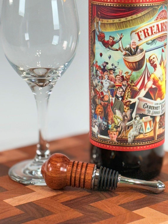 Wine Bottle Stopper of Wood and Stainless Steel, American Mahogany Wood Handcrafted by ASH Woodshops Great Gifts for the Wine Lover