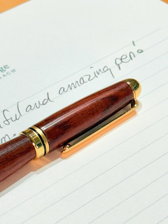 Handmade Dome Style Pen – Cocobolo Wood – Twist Ballpoint Pen – 10K Gold Trim – Cross Refill – Luxury Gift for Writers